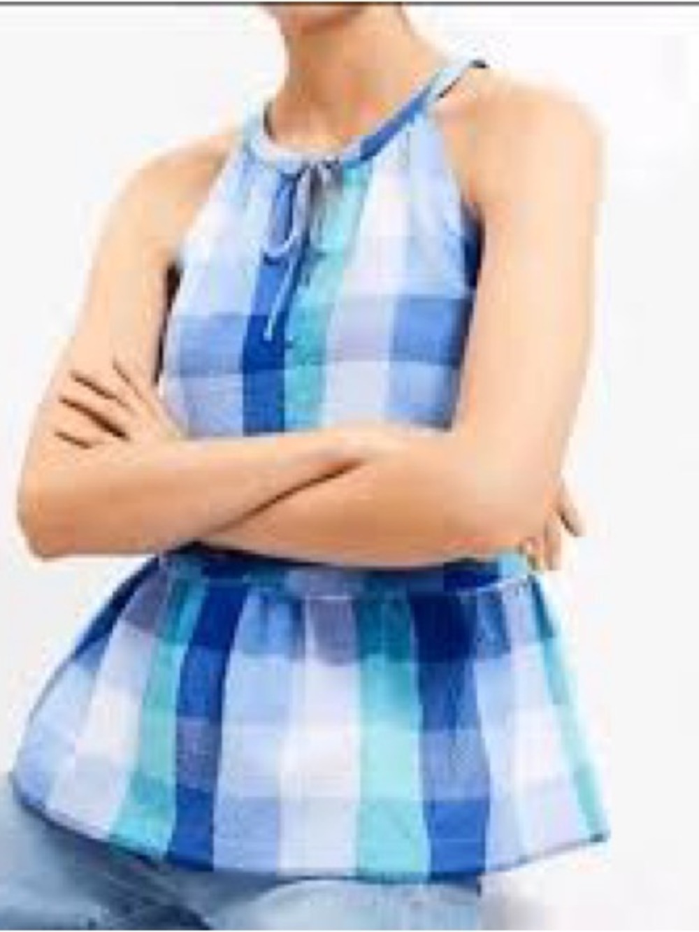 LOFT Blue Plaid Halter Peplum Top